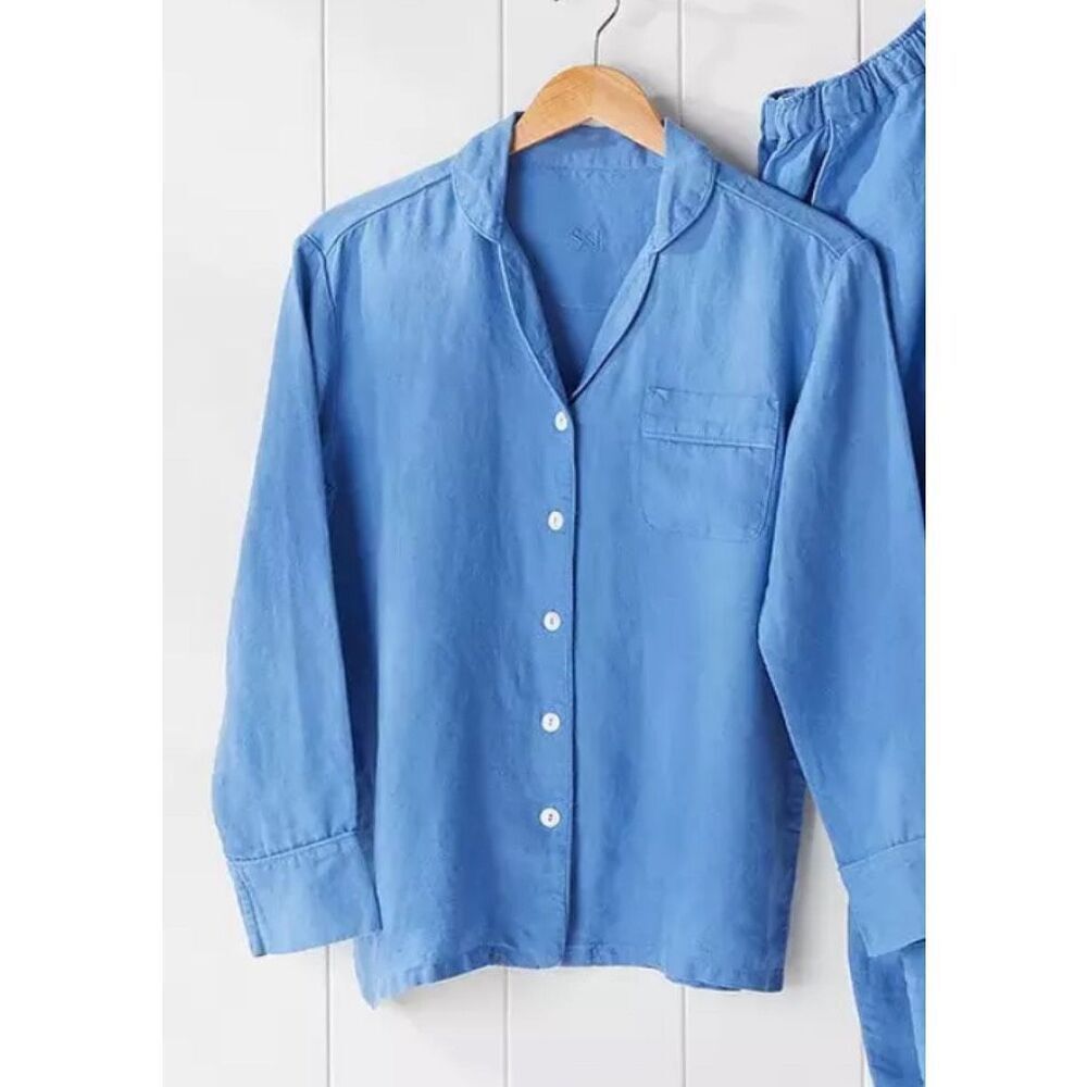 Serena & Lily Positano 100% Linen Pajama Top Shirt Button Down Periwinkle Blue M